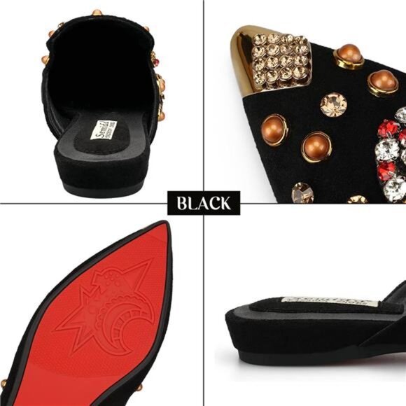 Mules for Women Flats Comfortable Soft Memory Foam Insole Cherry Pointed Rivet - Picture 3 of 9